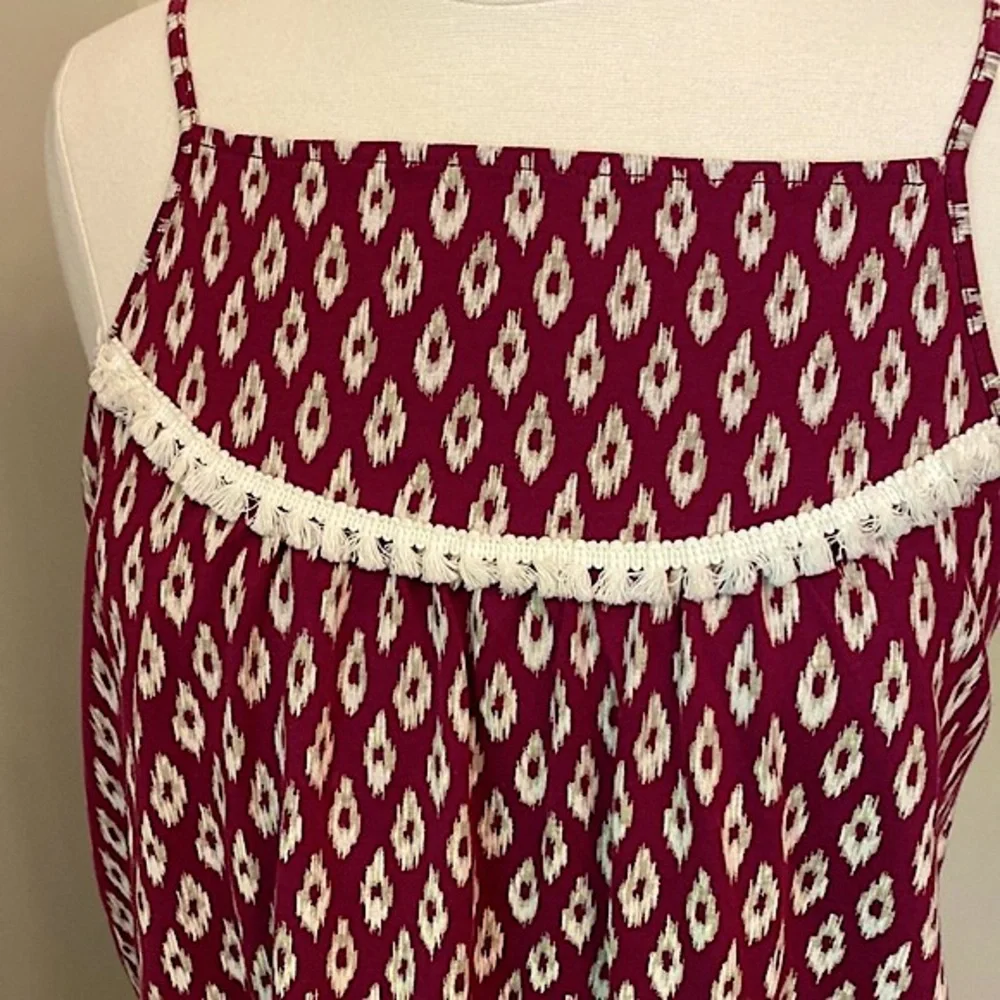 Old Navy Maroon Red Cream XXL Plus Girls Rustic Cottagecore Preppy Boho Dress